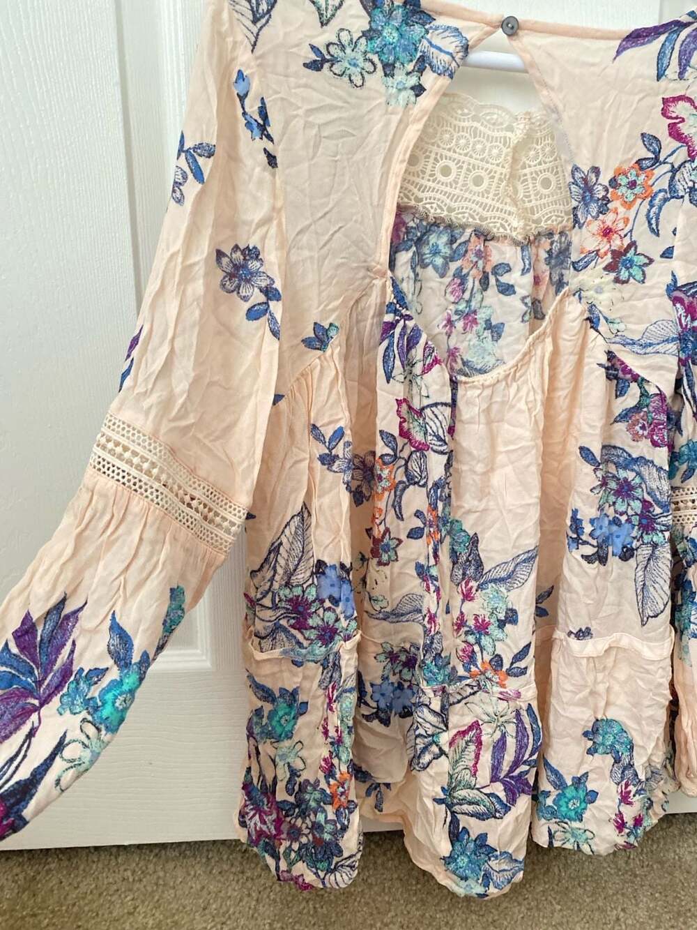 ODDI Pink Floral Boho Lace Inset Long Sleeve Blouse - Picture 7 of 12